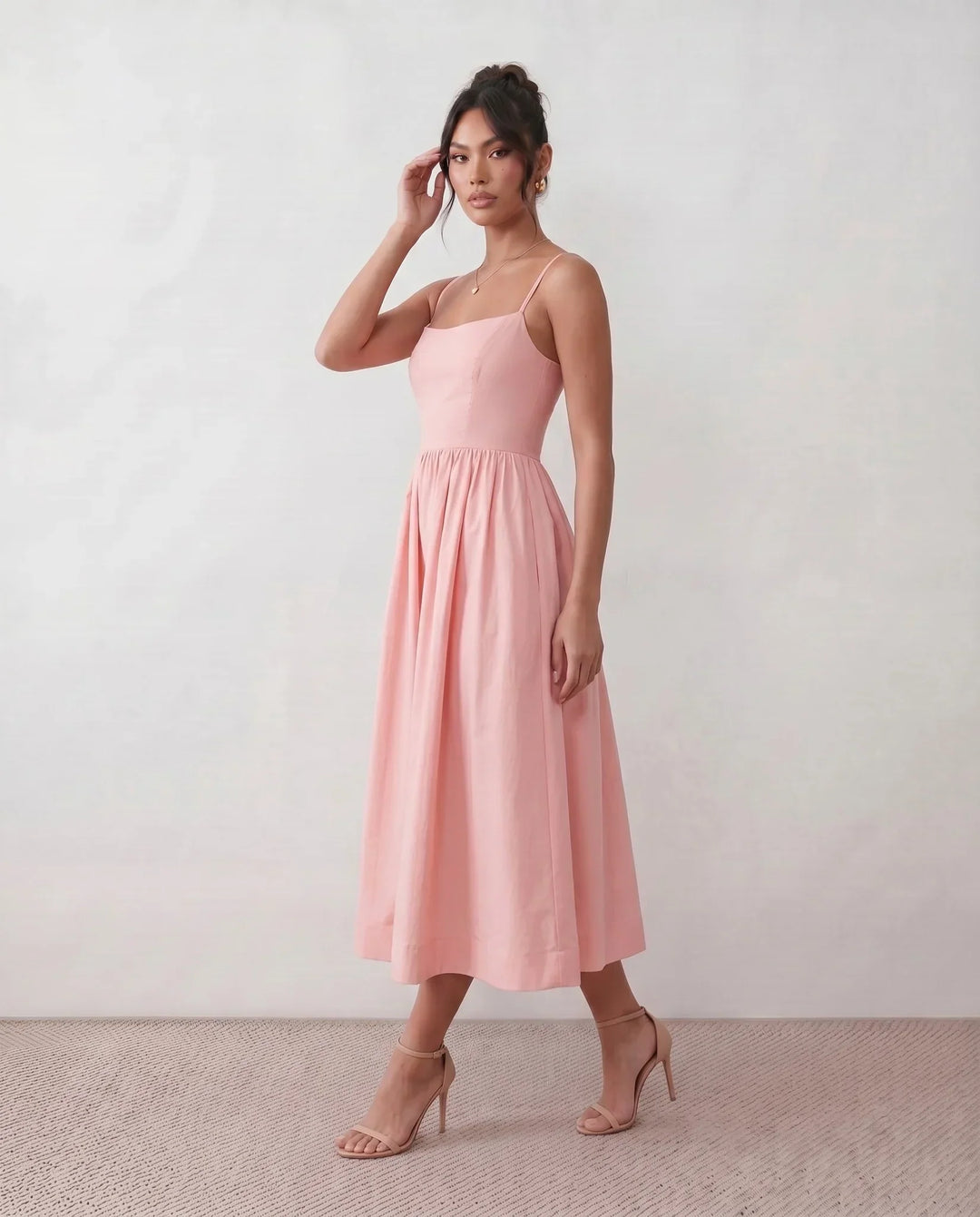 Layla Spaghetti Strap Low Back Midi Dress