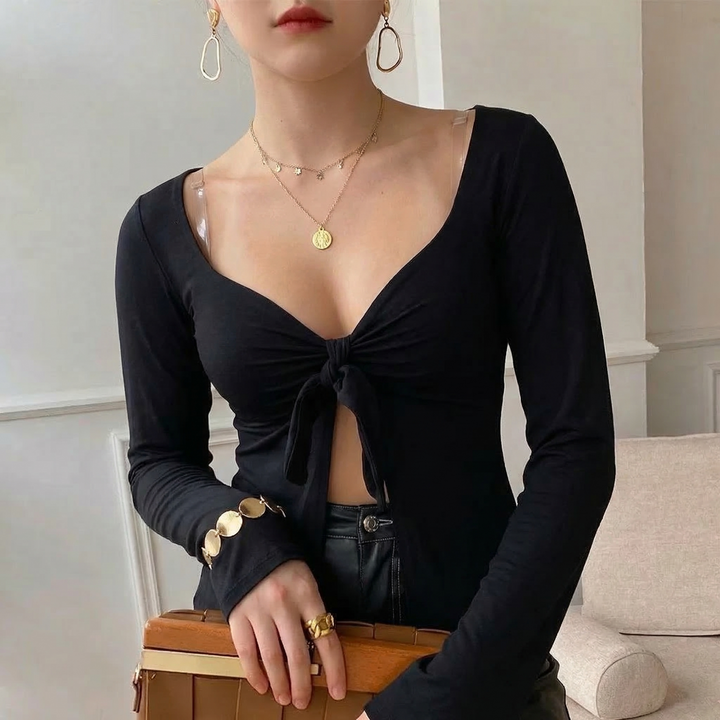 Mae Linen Tie Front Top
