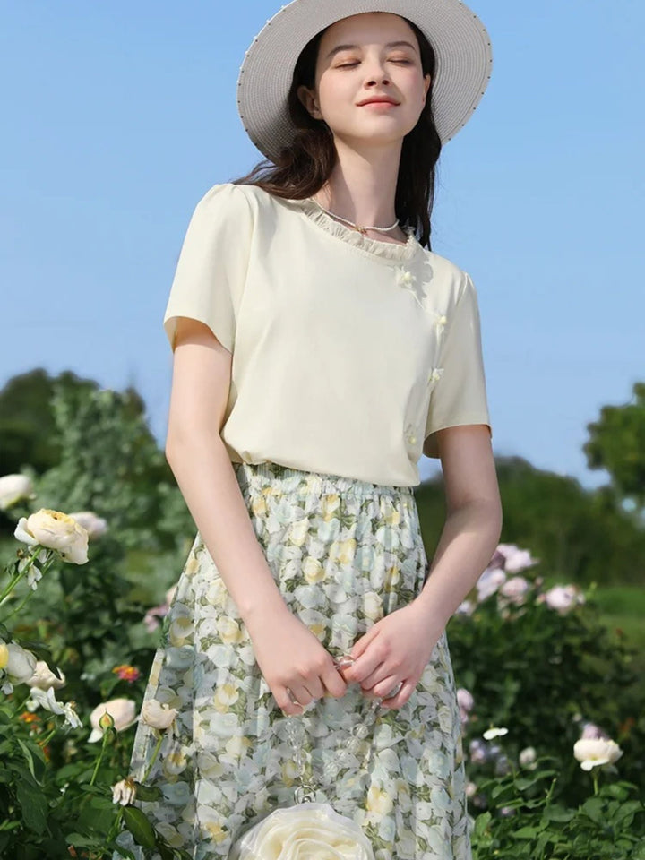 Floral Chiffon Midi Skirt