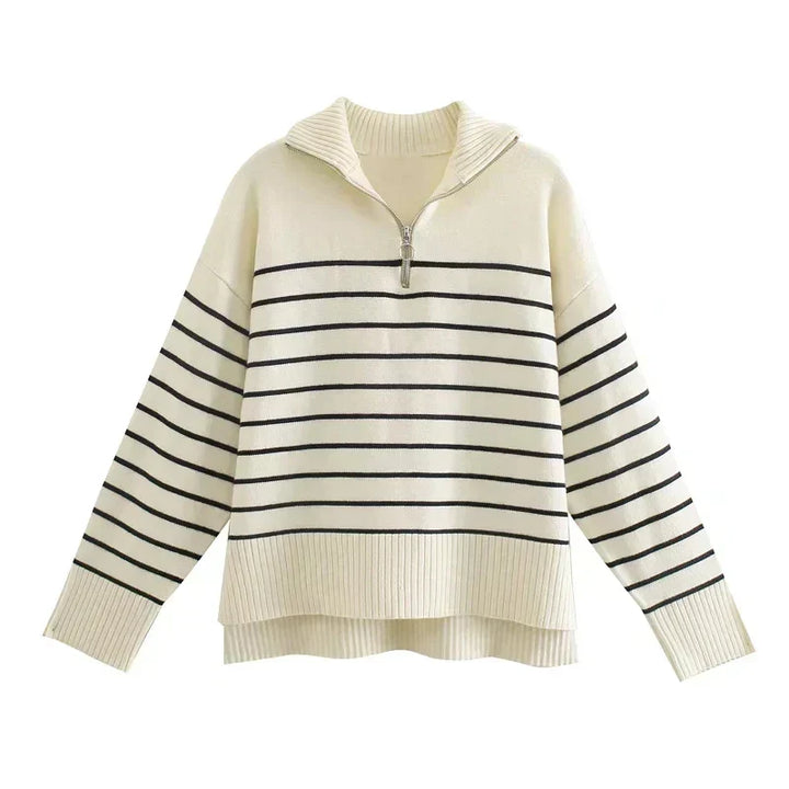 Lucia Striped Half-Zip Knit Sweater