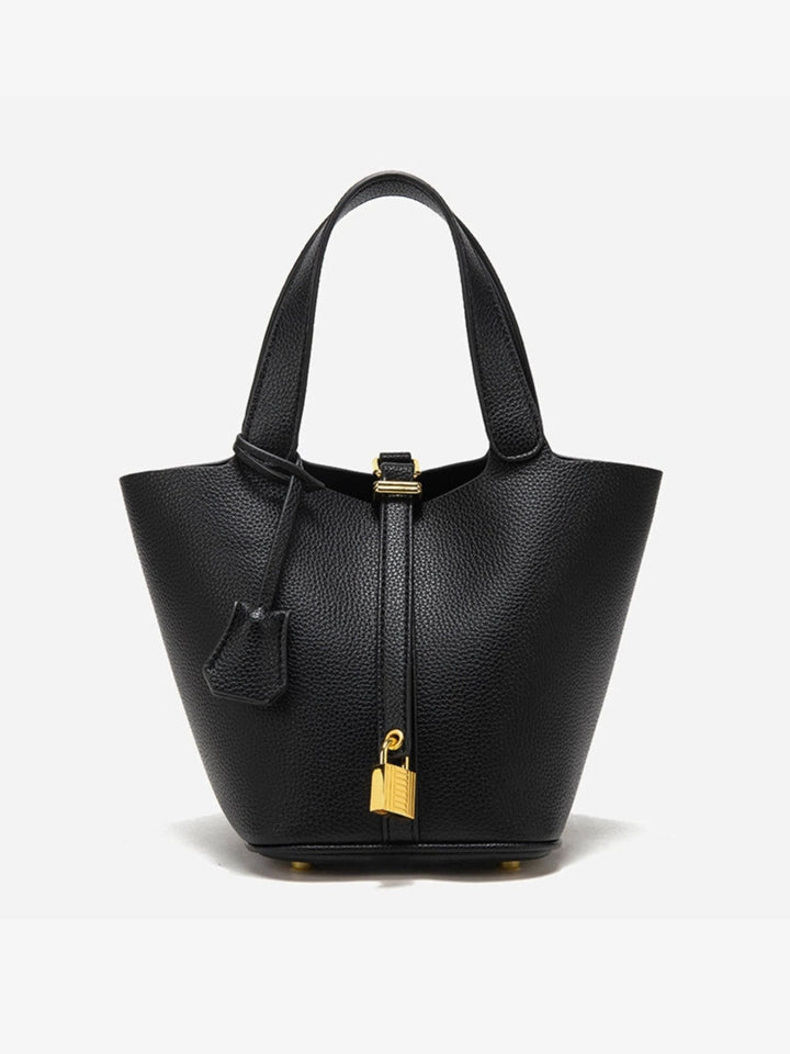 Women’s Leather Bucket Bag – Gold Details Classic Style