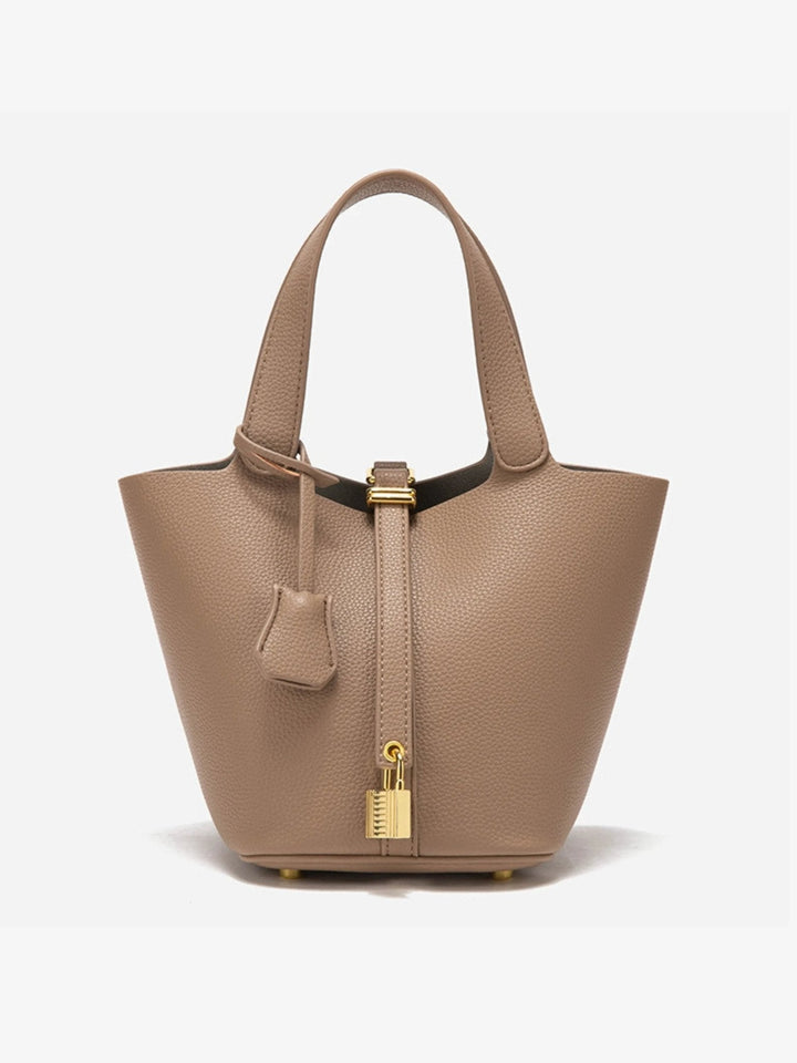 Women’s Leather Bucket Bag – Gold Details Classic Style