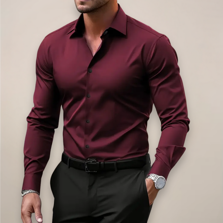Men's Notched Collar Button-Up Shirt – Classic Smart Casual Long Sleeve