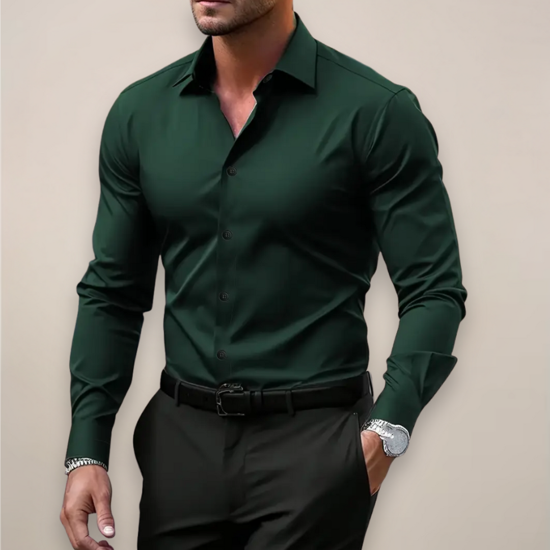 Men's Notched Collar Button-Up Shirt – Classic Smart Casual Long Sleeve