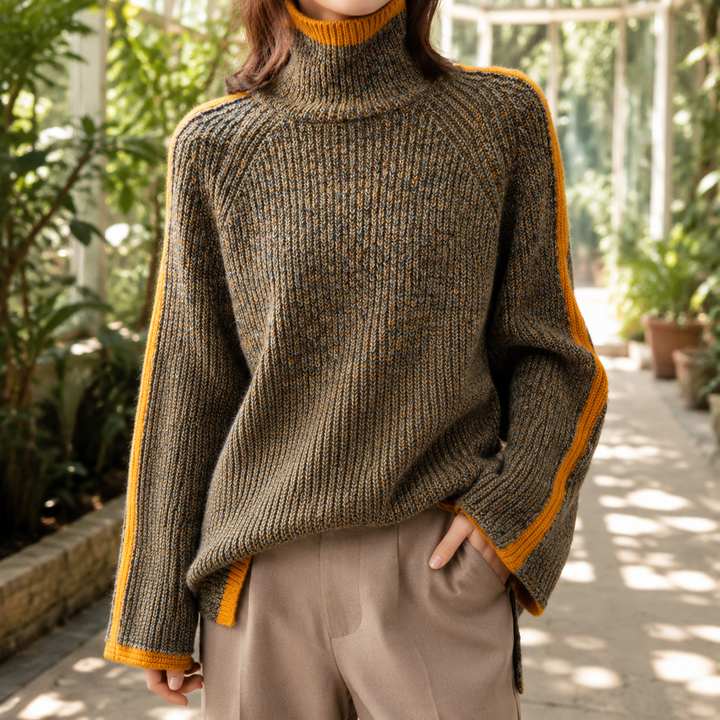 Romy-Pearl Contrast Turtleneck Sweater
