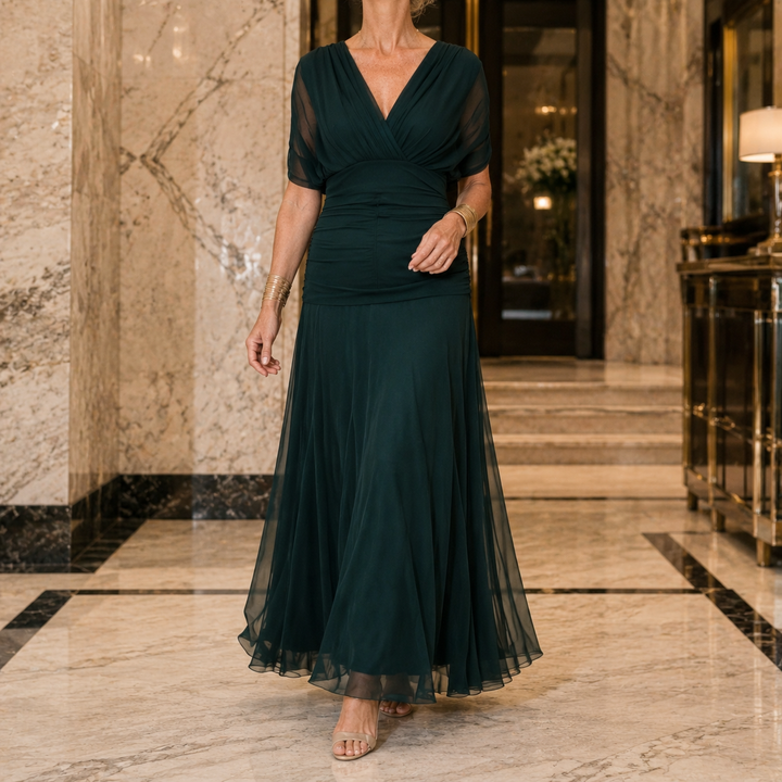 Serena-Pearl Draped Maxi Dress