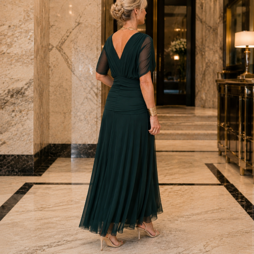 Serena-Pearl Draped Maxi Dress