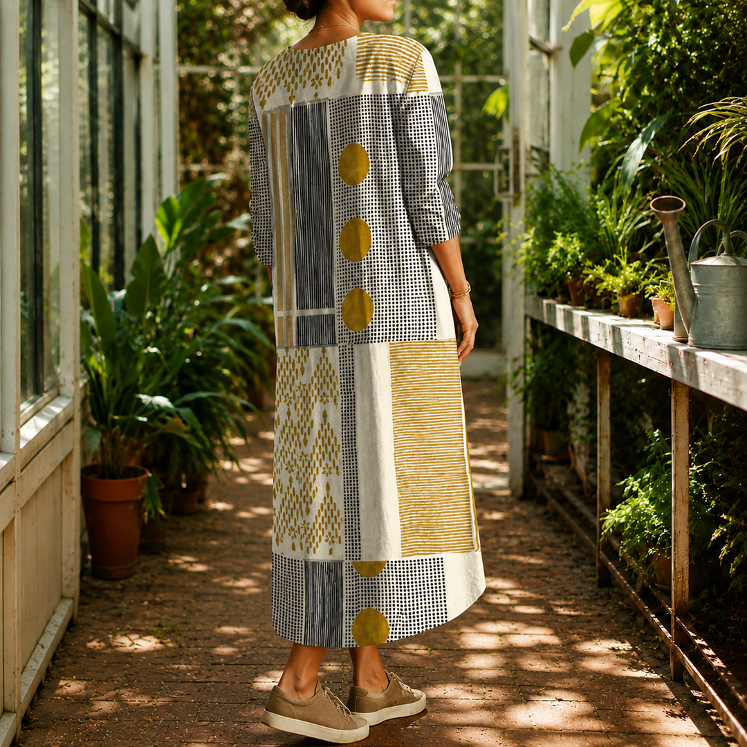 Helena-Sage Patchwork Maxi Dress