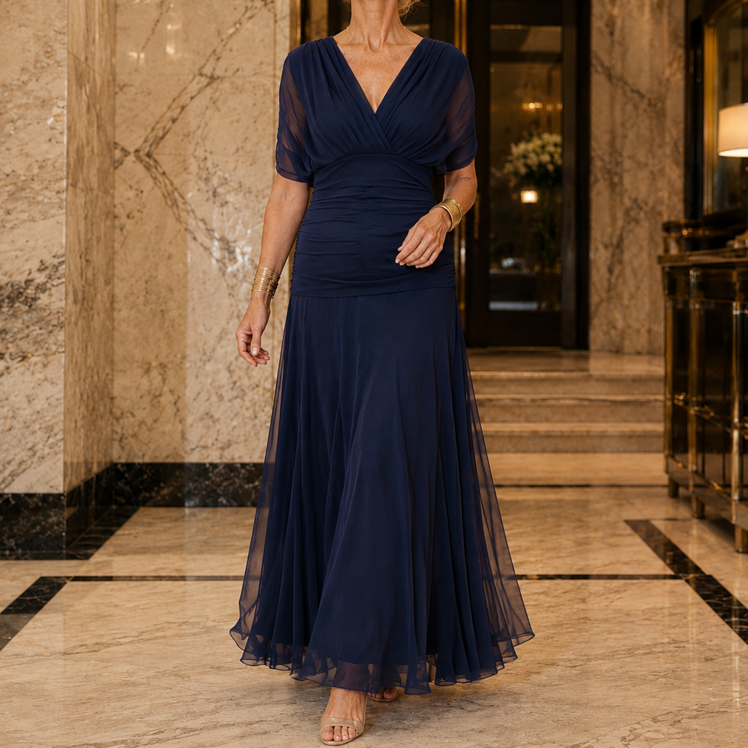 Serena-Pearl Draped Maxi Dress