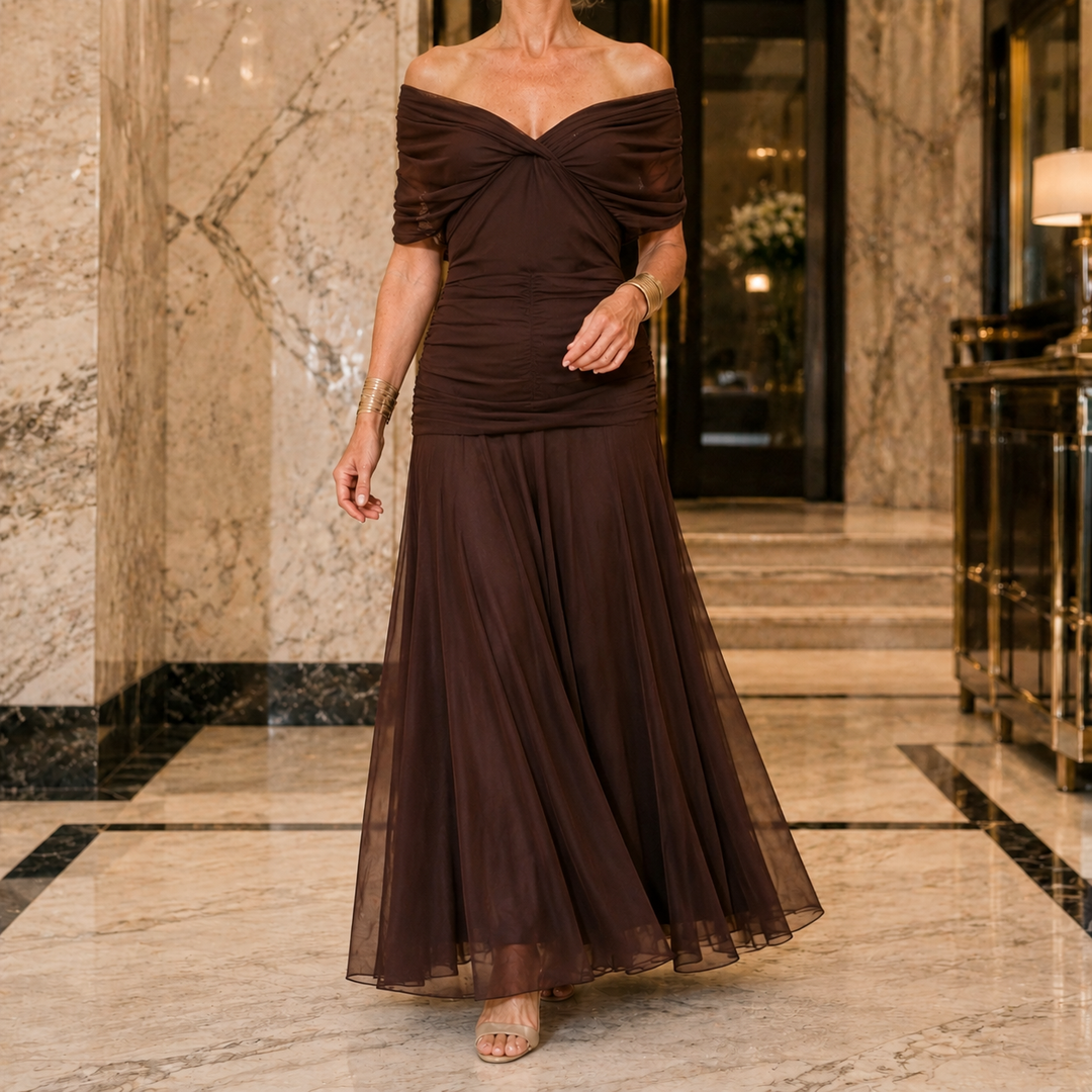 Serena-Pearl Draped Maxi Dress